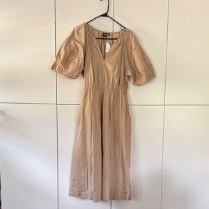 GAP Beige Midi Dress with Puff Sleeves